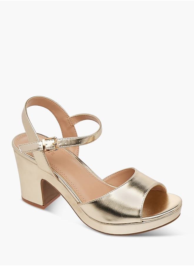 Women's Textured Sandals with Block Heels and Buckle Closure