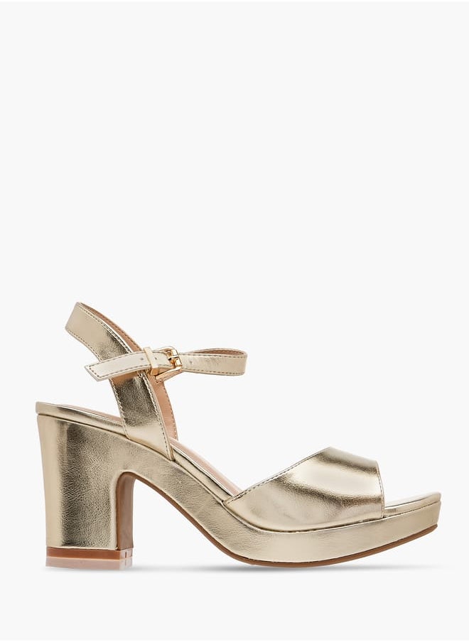 Women's Textured Sandals with Block Heels and Buckle Closure