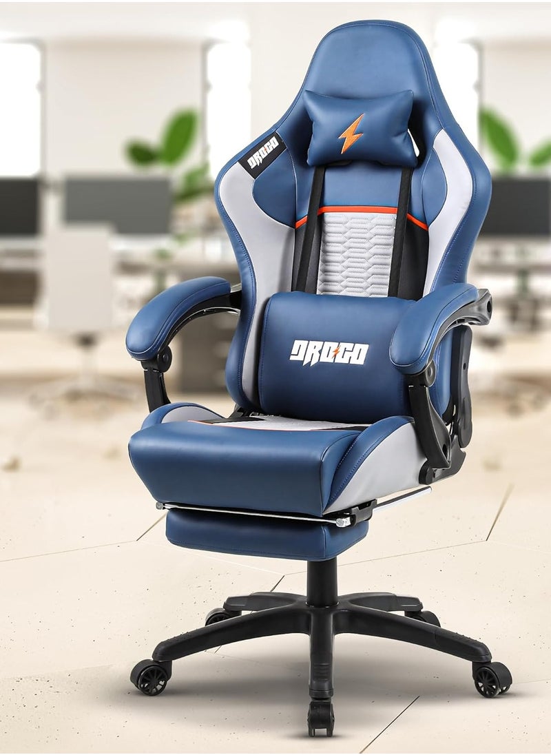 Drogo Ergonomic Gaming Chair with 7 Way adjustable Seat PU Leather Material Desk Chair Head u0026 USB Massager Lumbar Pillow Video Games Chair Home  Office Chair with Full Reclining Back Footrest Blue