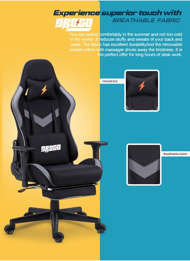 Ergonomic Gaming Chair with 7 Way adjustable Seat 3D Armrest Fabric Material Desk Chair Head USB Massager Lumbar Pillow Video Games Chair Home Office Chair with Full Recliner Back Footrest Black