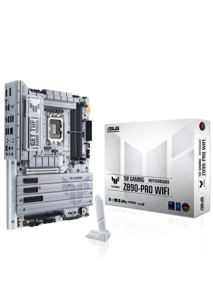 TUF GAMING Z890-PRO Wi-Fi ATX Motherboard, Intel Z890 Chipset, LGA1851 Socket, 4*DIMM DDR5 192GB Max Memory, 4*M.2, 1*PCIe 5.0*16, 1*2.5Gb Ethernet & Wi-Fi 7, Bluetooth v5.4, 1*HDMI, 1*DP, 2*Intel Thunderbolt 4 port (USB Type-C), AI Solutions, AI PC-Ready | 90MB1IR0-M0EAY0 White