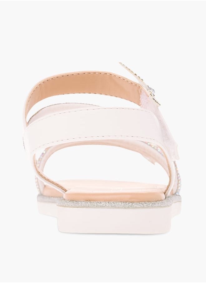 Girls' Butterfly Embellished Sandals with Hook and Loop Closure