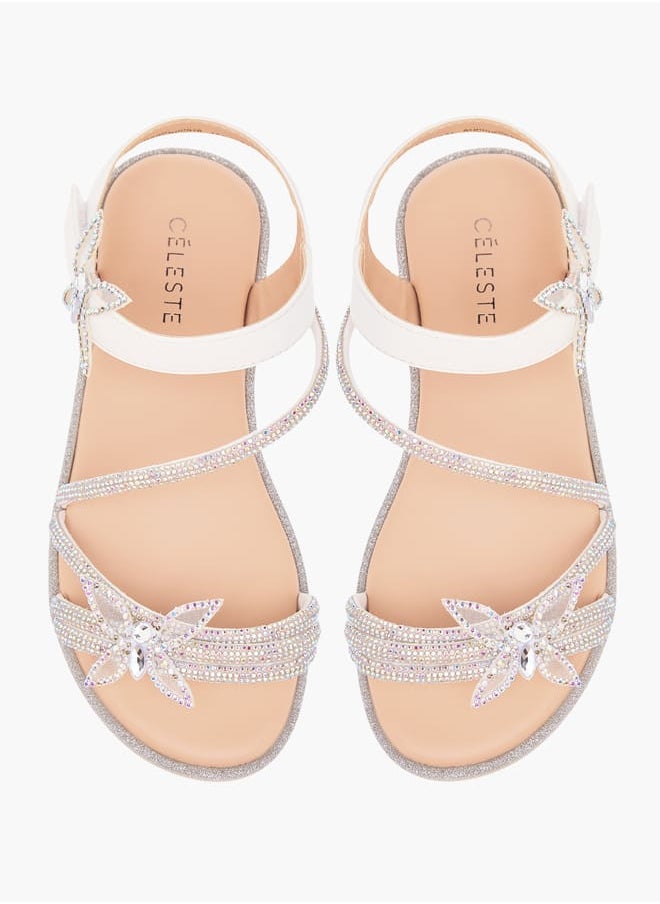 Girls' Butterfly Embellished Sandals with Hook and Loop Closure