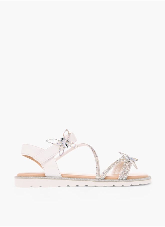 Girls' Butterfly Embellished Sandals with Hook and Loop Closure