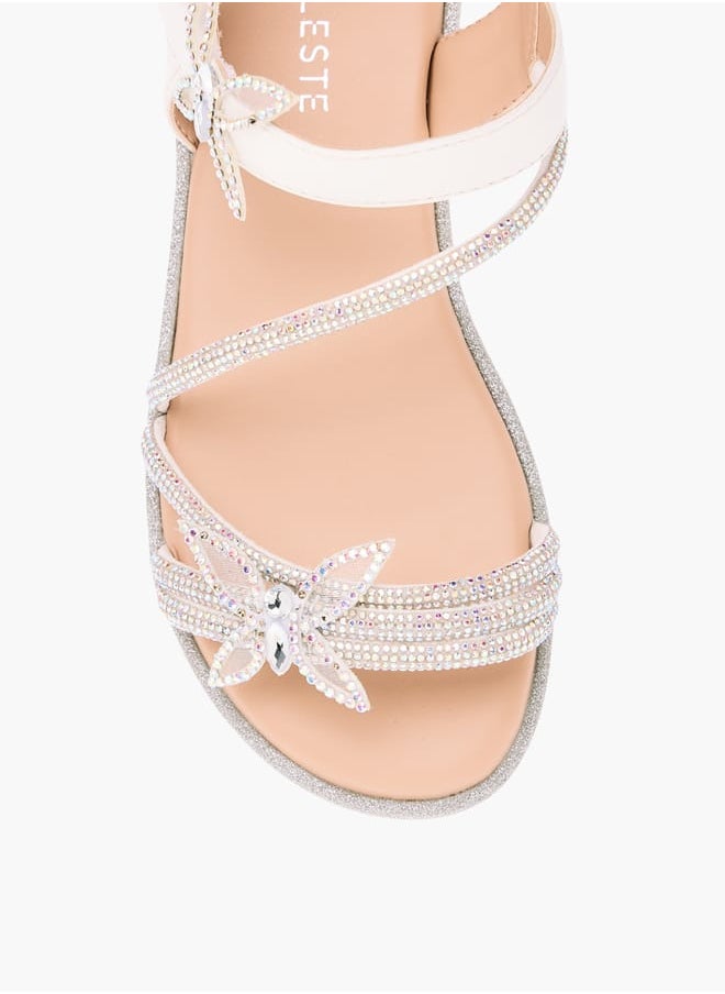 Girls' Butterfly Embellished Sandals with Hook and Loop Closure
