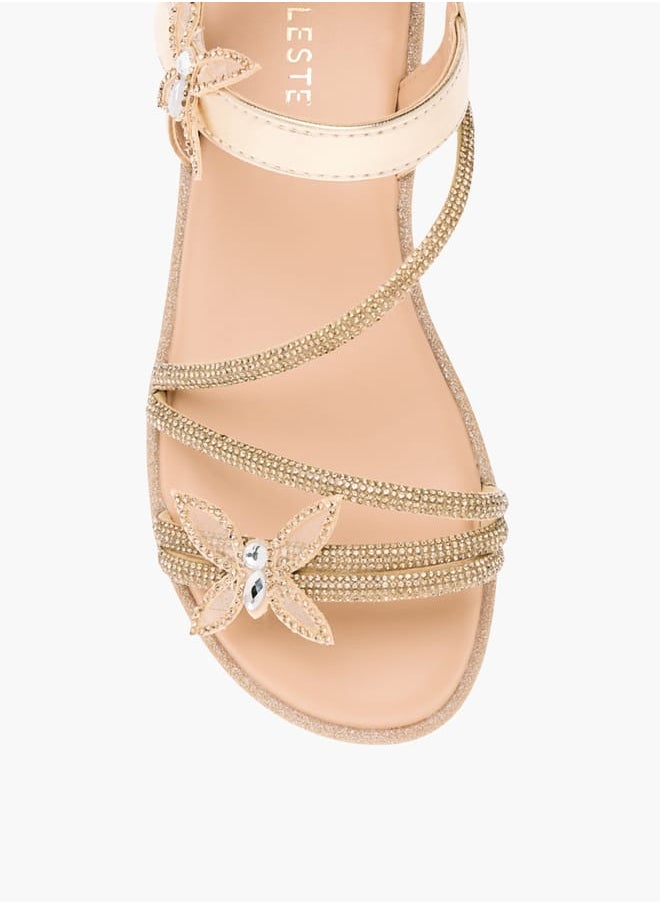 Girls' Butterfly Embellished Sandals with Hook and Loop Closure