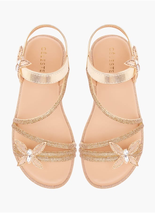Girls' Butterfly Embellished Sandals with Hook and Loop Closure