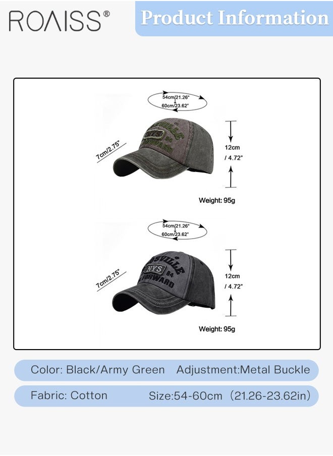 2 Pcs Embroidered Baseball Cap for Men Women, Adjustable Cotton Sun Hat Black and Army Green One Size