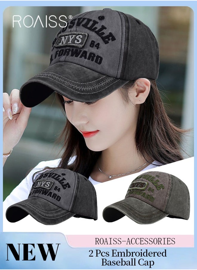 2 Pcs Embroidered Baseball Cap for Men Women, Adjustable Cotton Sun Hat Black and Army Green One Size