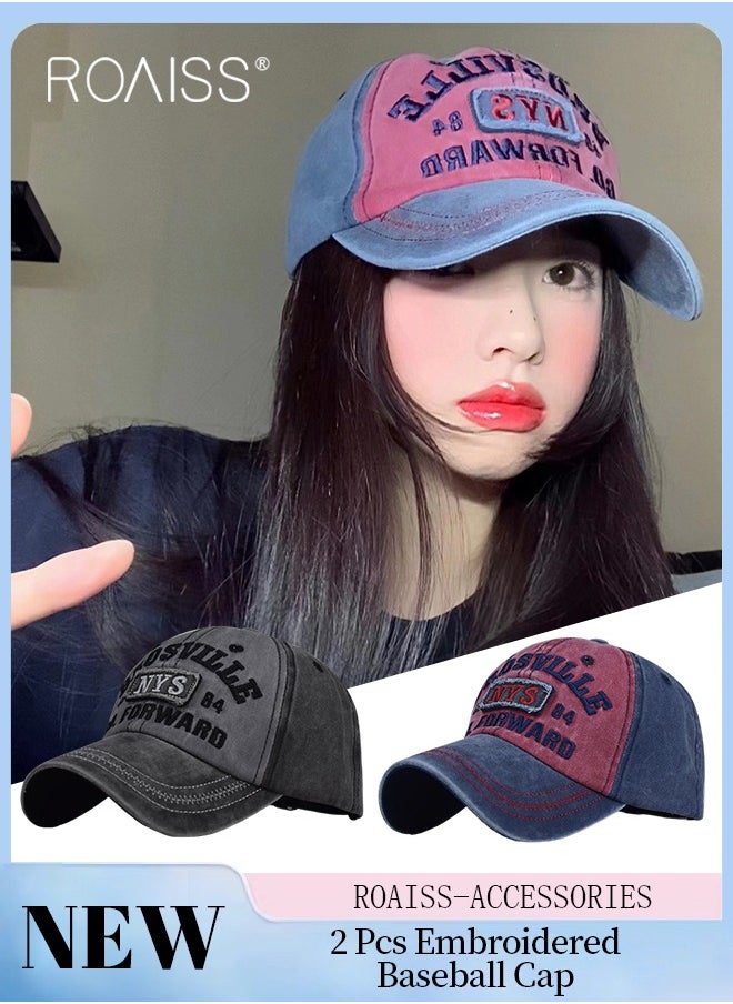 2 Pcs Embroidered Baseball Cap for Men Women, Adjustable Cotton Sun Hat Black and Blue Red One Size