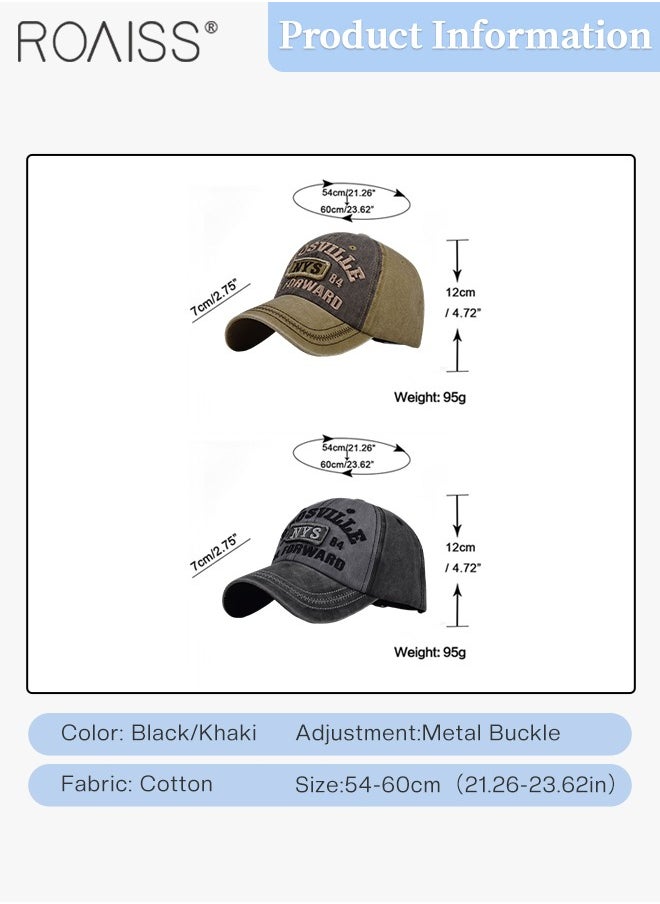2 Pcs Embroidered Baseball Cap for Men Women, Adjustable Cotton Sun Hat Black and Khaki One Size