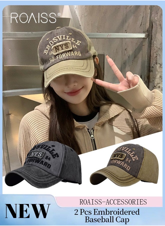 2 Pcs Embroidered Baseball Cap for Men Women, Adjustable Cotton Sun Hat Black and Khaki One Size