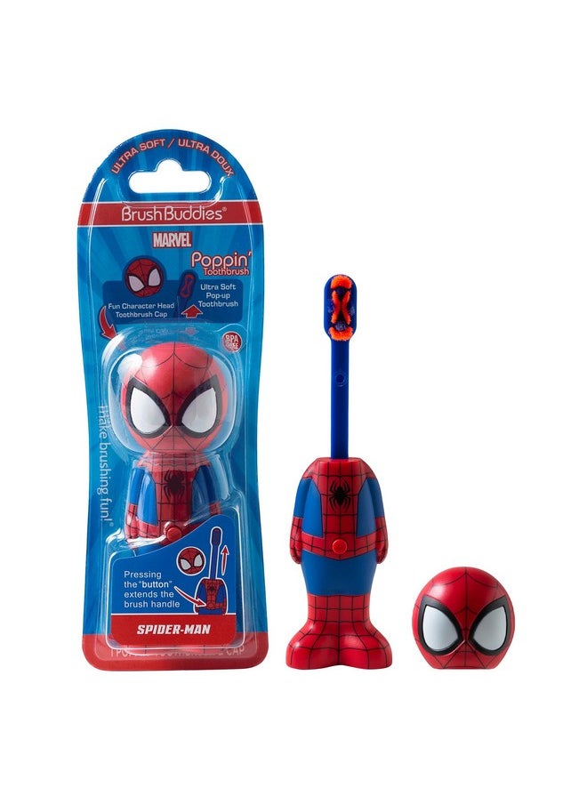 Brush Buddies Marvel Spider-Man Toothbrush for Kids, Soft & Rounded Bristles, Poppin' Fun Spiderman Kids Toothbrush, Ultra Soft Pop-up Toothbrush with Superhero Toothbrush Cover