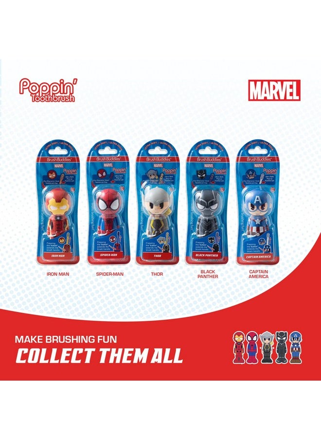 Brush Buddies Marvel Spider-Man Toothbrush for Kids, Soft & Rounded Bristles, Poppin' Fun Spiderman Kids Toothbrush, Ultra Soft Pop-up Toothbrush with Superhero Toothbrush Cover