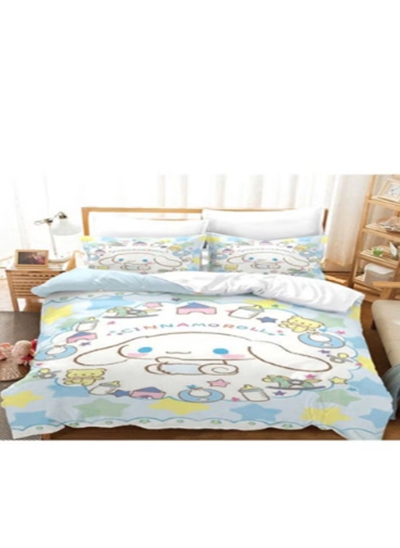 Cartoon Sanrio Jade Dog Pattern Bedding Set Three-piece Soft Microfiber Polyester Fiber Sheets Includes Cover and Two Pillowcases (Size 150cmX200cm)