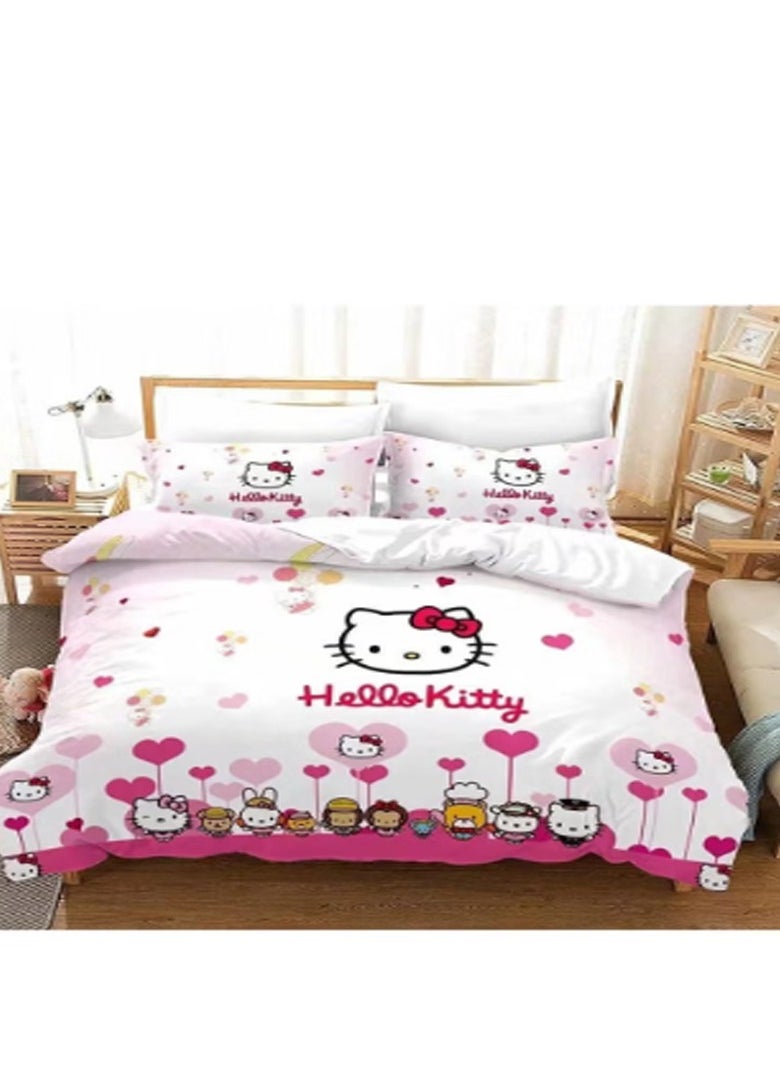 Sanrio Hello Kitty pattern bedding three-piece set of soft microfiber polyester sheets including duvet cover and two pillowcases (cover size 150cmX200cm)