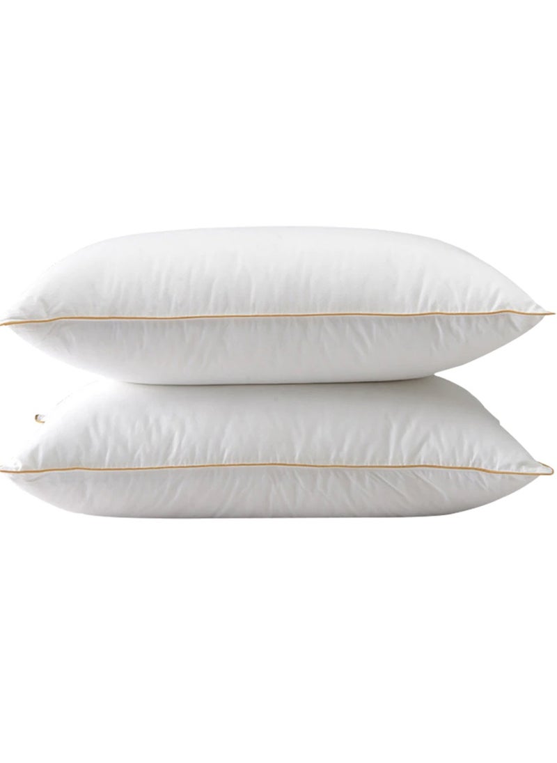 2 Piece Pack Golden Single Piping Pillow Soft Cotton White 50x70cm Made in Uae