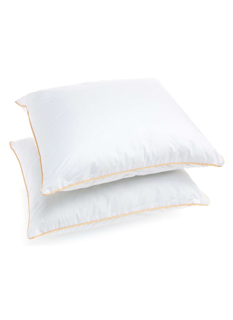 2 Piece Pack Soft Cotton Hotel Pillow Golden Single Piping Microfiber 50x70cm Made in Uae