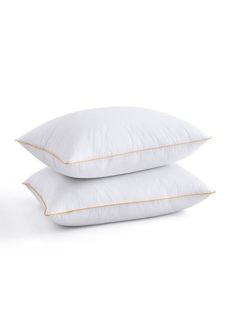 2 Piece Pack Hotel Collection Cotton Bed Pillow With Single Piping Golden Piping Pillow  50X70cm Made in Uae