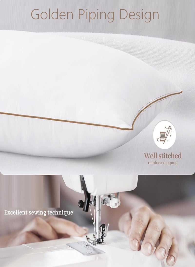 2 Piece Pack Golden Single Piping Pillow Soft Cotton White 50x70cm Made in Uae