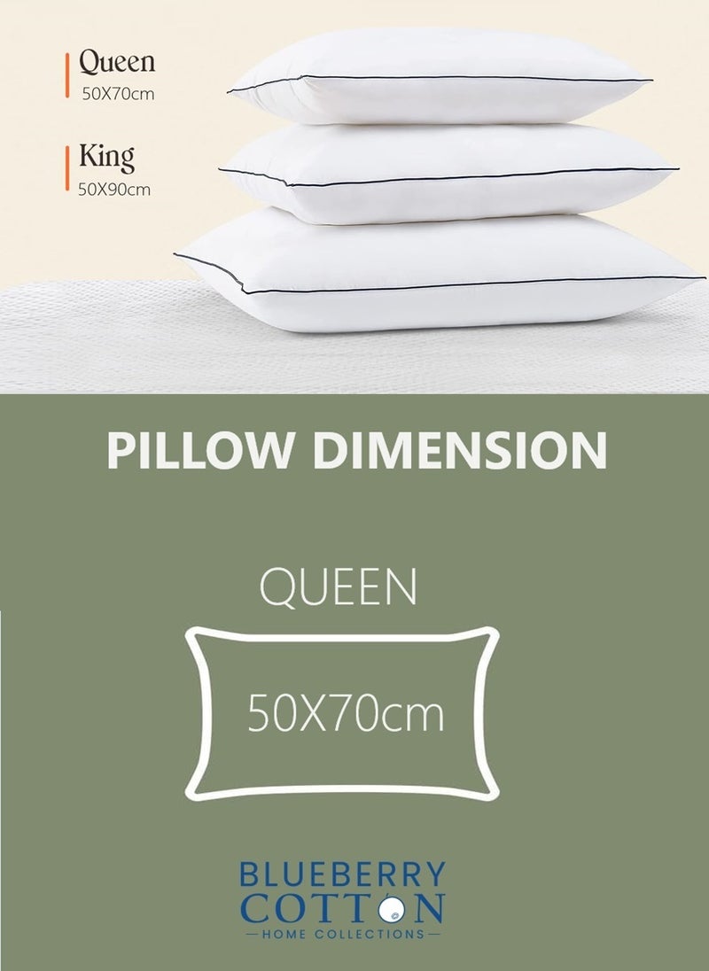 2 Piece Pack Black Line Single Piping Classic Bed Pillow Cotton 50x75cm Made in Uae