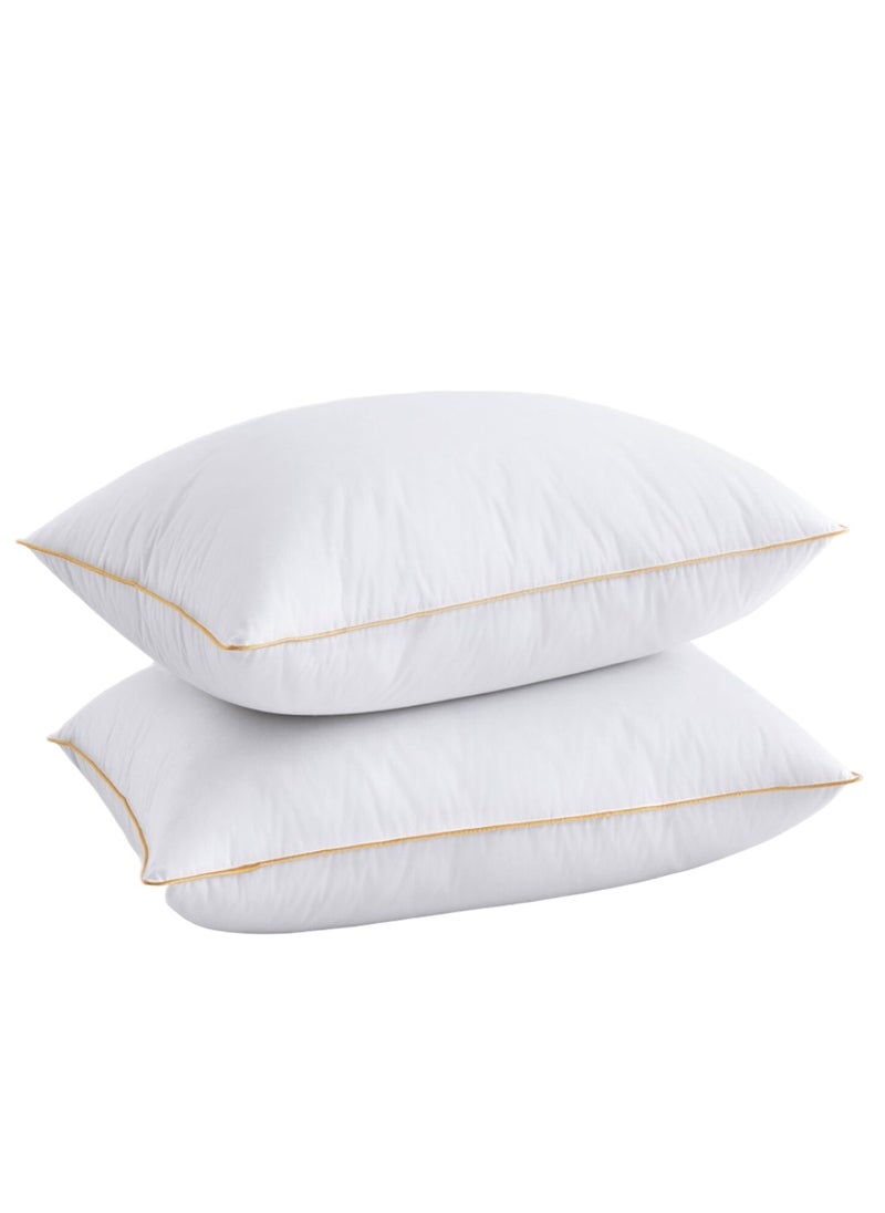 2 Piece Pack Cotton Bed Pillow Single Piping - Golden Piping Pillow 50x70cm Made in Uae