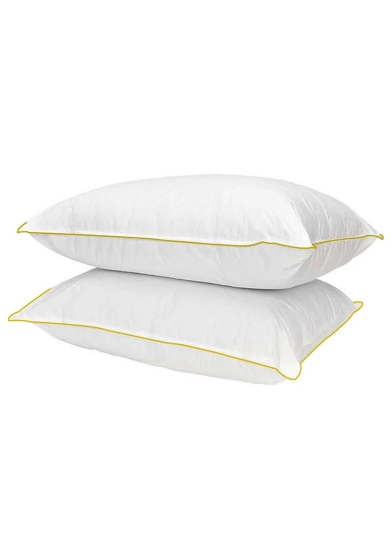 2 Piece Pack Golden Piping Soft Cotton Single Piping Pillow White 50x70cm Made in Uae