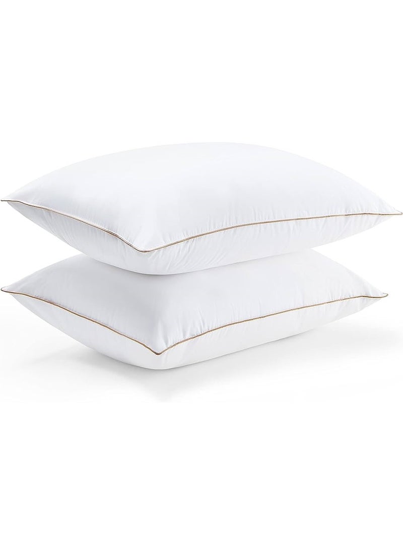 2 Piece Pack Single Piping Pillow Cotton White Gold Piping Pillow 50x70cm Made in Uae