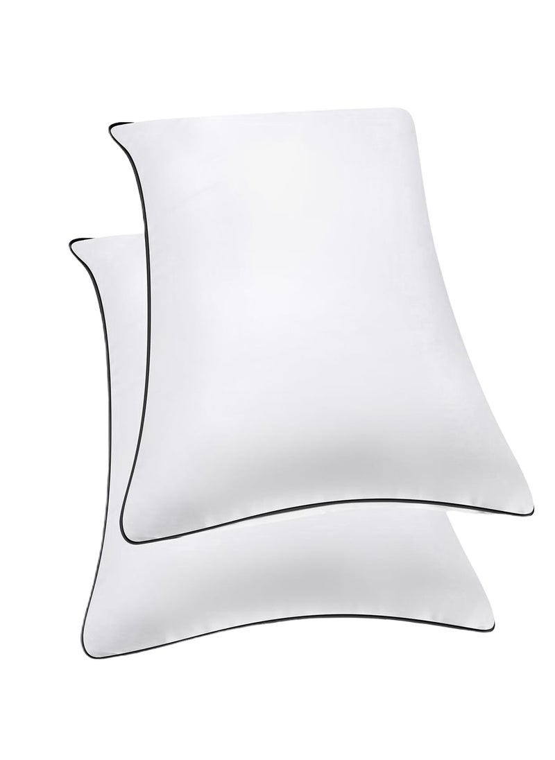 2 Piece Pack Cotton Single Piping Black Line Pillow White 50x70cm Made in Uae