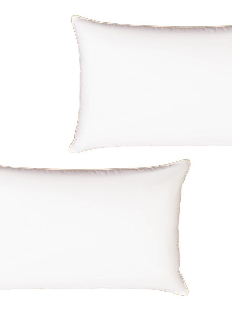 2 Piece Pack Golden Edge Single Piping Pillow Cotton White 50x70cm Made in Uae