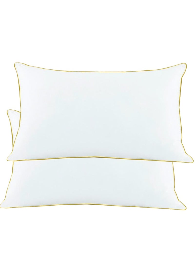 2 Piece Pack Gold Single Piping Bed Pillow Cotton White 50x70cm Made in Uae