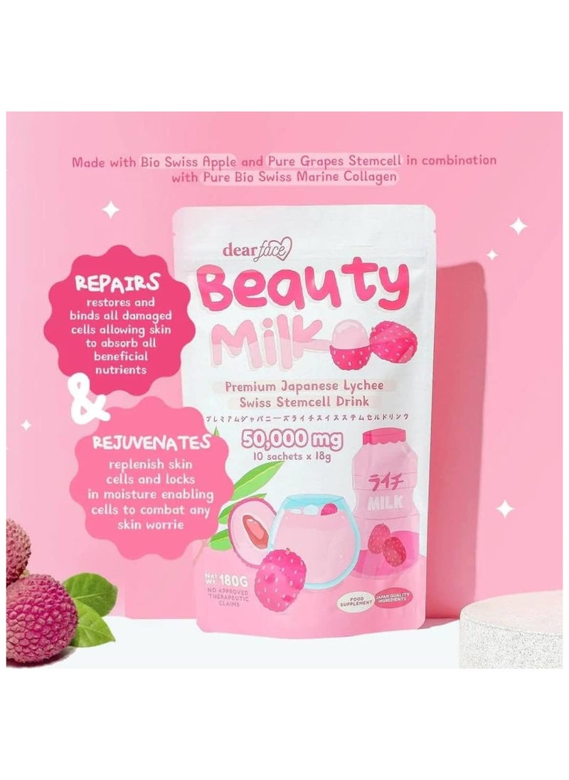 Dear Face Beauty Milk Premium Japanese Lychee Swiss Stemcell Drink 50,000mg - 10 Sachets