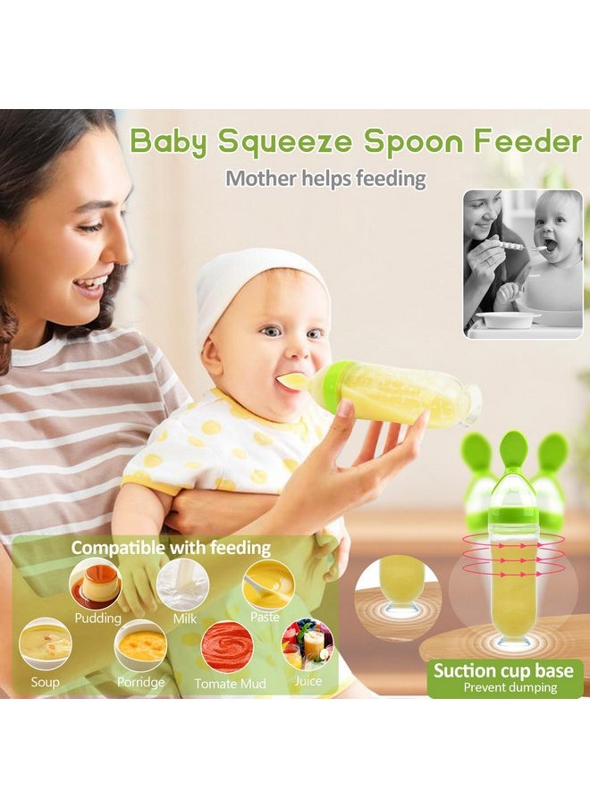 WAJIAYON Baby Fruit Feeder Pacifier - 5 Pack | 2 Baby Fruit Food Feeder Pacifier & 1 Baby Food Dispensing Spoon | Fresh Fruit Teethers for Babies | Silicone Feeder Baby,Mesh Baby Feeder (Green)