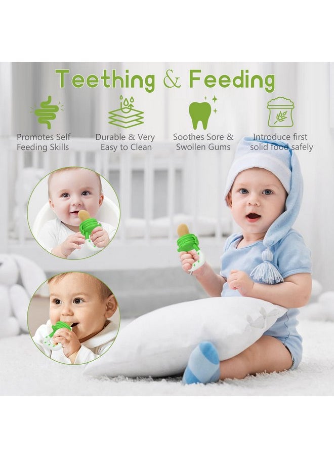 WAJIAYON Baby Fruit Feeder Pacifier - 5 Pack | 2 Baby Fruit Food Feeder Pacifier & 1 Baby Food Dispensing Spoon | Fresh Fruit Teethers for Babies | Silicone Feeder Baby,Mesh Baby Feeder (Green)