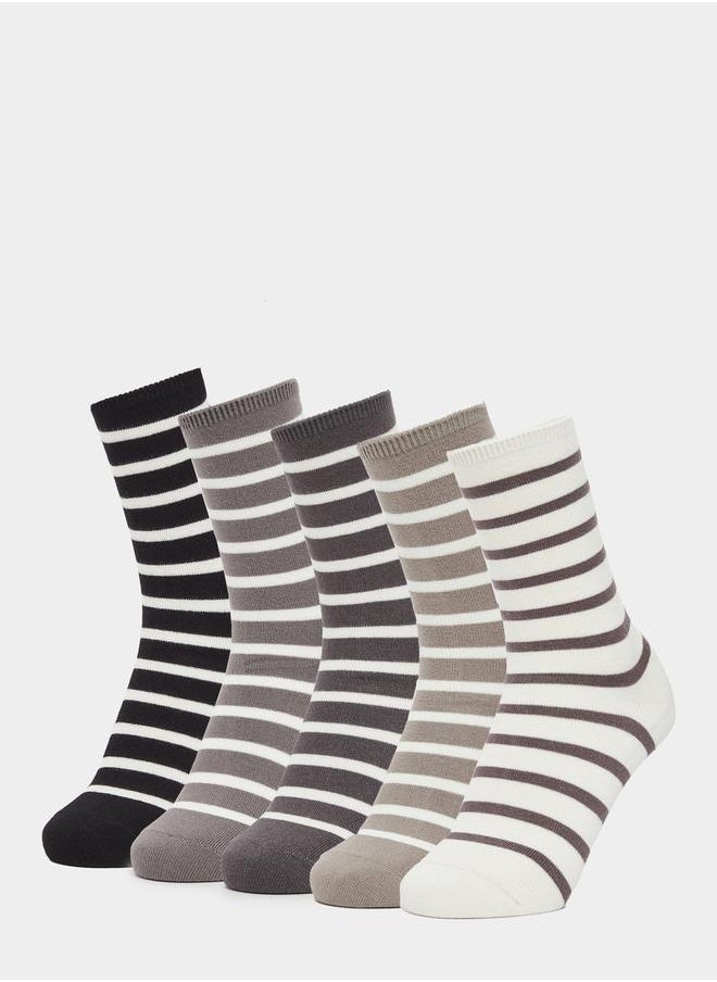 Set of 5 - Striped Crew Socks