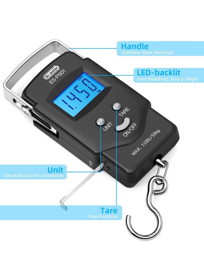 Dr.meter PS01 Fishing Scale with Fish Lip Gripper - 110lb/50kg Backlit LCD Display Digital Scale with Built-in Measuring Tape + Stainless Steel Fish Holder Tool Set, Fishing Gifts for Men