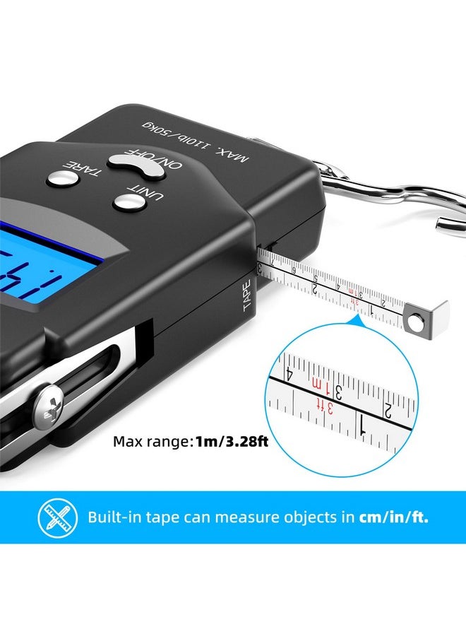Dr.meter PS01 Fishing Scale with Fish Lip Gripper - 110lb/50kg Backlit LCD Display Digital Scale with Built-in Measuring Tape + Stainless Steel Fish Holder Tool Set, Fishing Gifts for Men