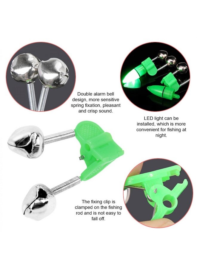 15 Pcs Fishing Bells Clips Fishing Rod Alarm With Dual Alert Bells With Colorful Lights (Red Green Blue)