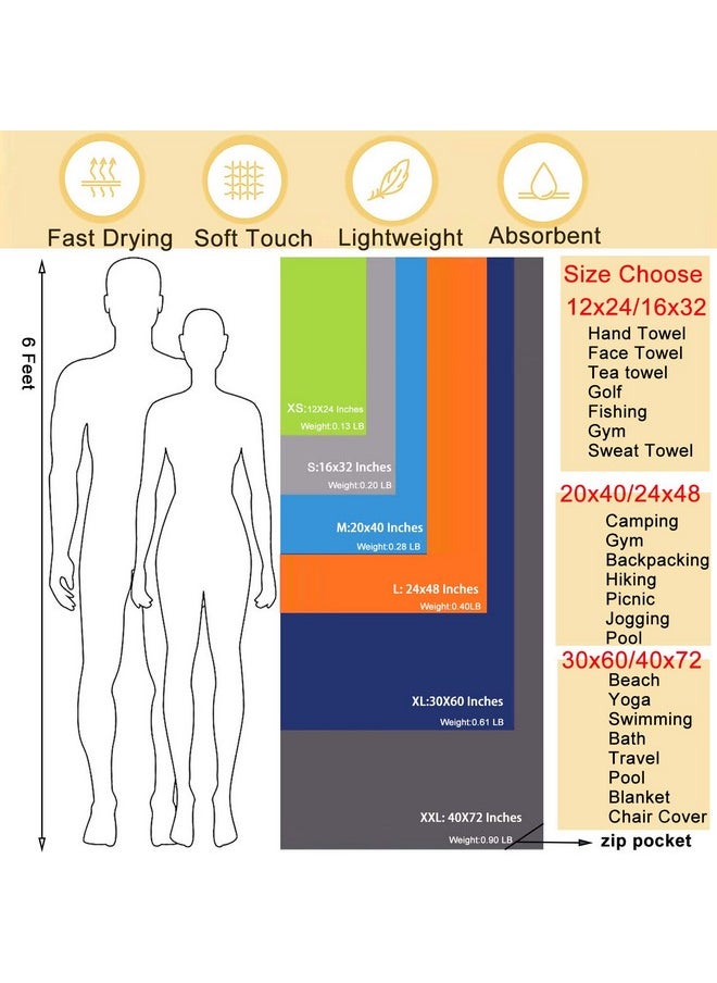 Microfiber Towel Perfect Travel & Gym & Camping Towel. Quick Dry - Super Absorbent - Ultra Compact - Lightweight. Suitable For Trip, Beach, Shower, Backpacking, Pool