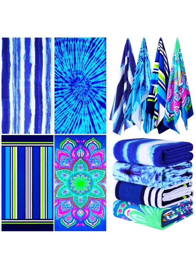 Genovega 4 Packs Oversized Beach Towel Set, 36 x 72 in XL Extra Large Big Soft Clearance Pool Swim Travel Towels Blanket for Adult Women Men Accessories Essentials Blue Purple Stripe Vortex