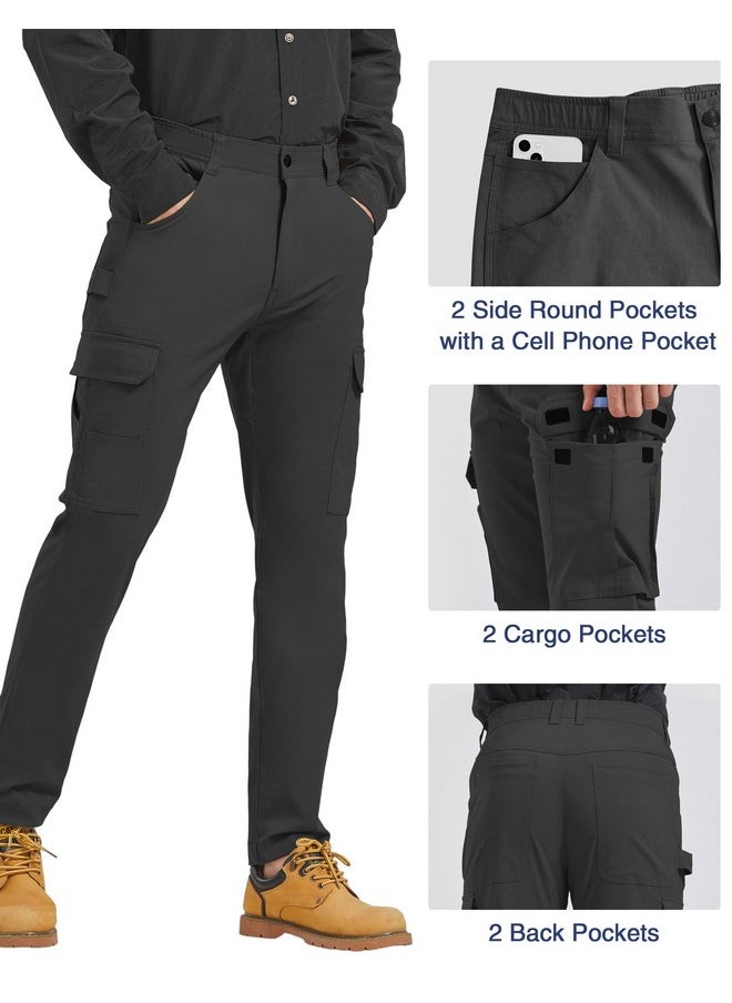 PULI Men's Classic Carpenter Pants Waterproof Tactical Pants Nylon Slim Fit Stretch Trousers with Pockets Black 34