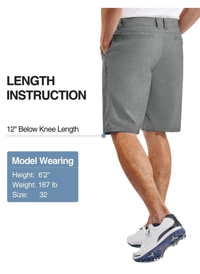 PULI Mens Golf Hybrid Shorts Lightweight Stretch Travel Hiking 12 Inch Inseam Quick Drying with Pockets Print Grey 38