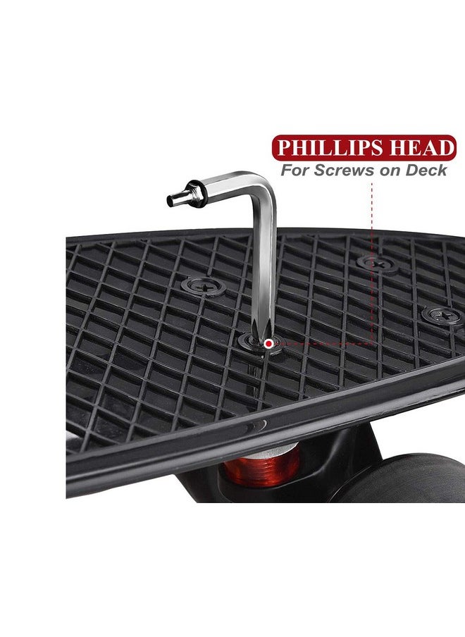 All-In-One Multi-Function Portable Skateboard T Tool Accessory With T-Type Allen Key And L-Type Phillips Head Wrench Screwdriver