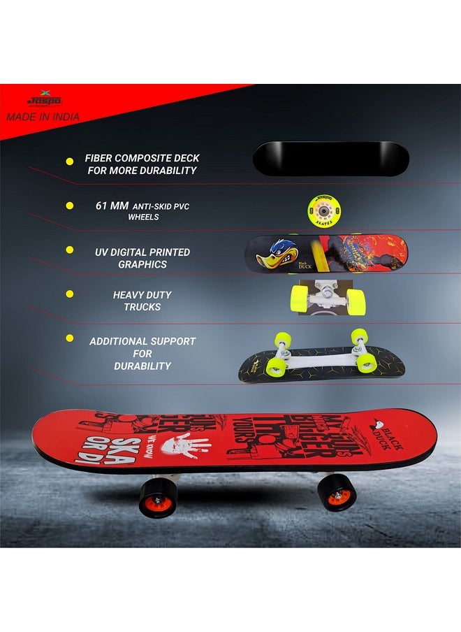 Black Duck Fibre Skateboard - 26X6.5 Inch, Fully Assembled For All Ages (Gunshot) - Fiber