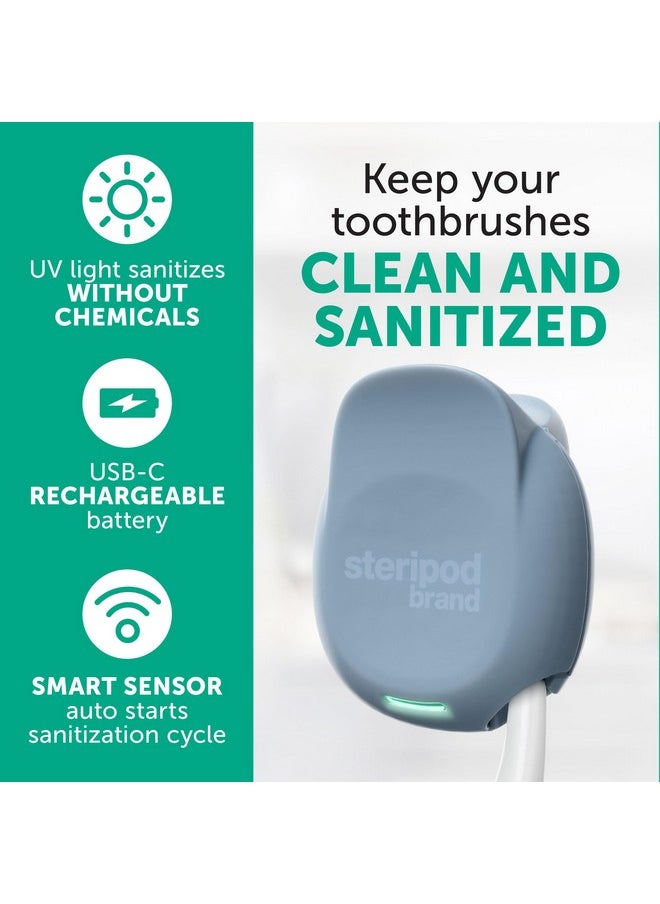 Steripod Brand Portable UV Toothbrush Sanitizer Clip, Reduces Harmful Microorganisms, Rechargeable, Slate, 1 Count