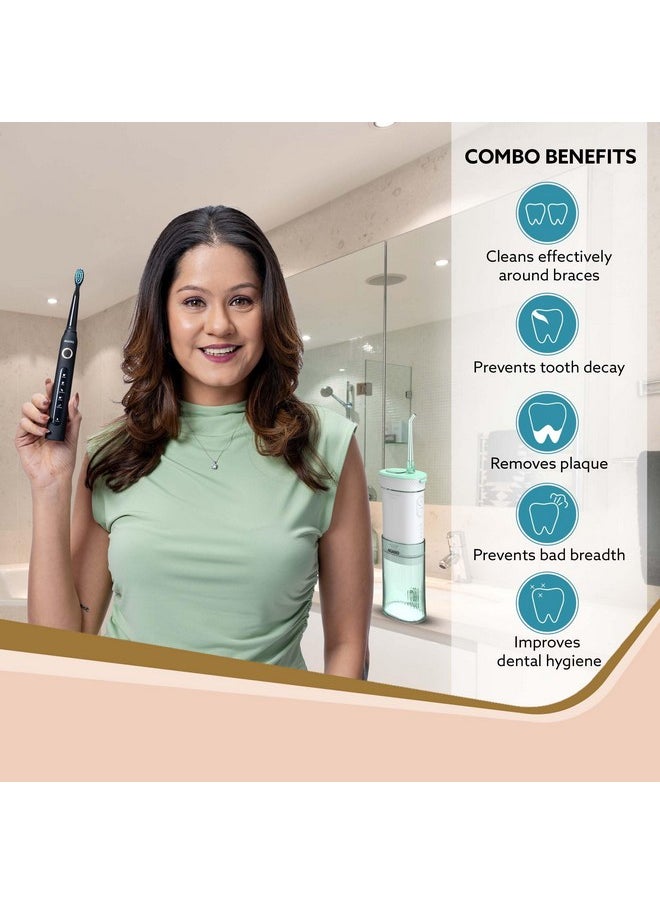 AGARO Cosmic Plus Sonic Toothbrush Black & Ultra Travel Portable Oral Irigator 180 ML Black, Combo