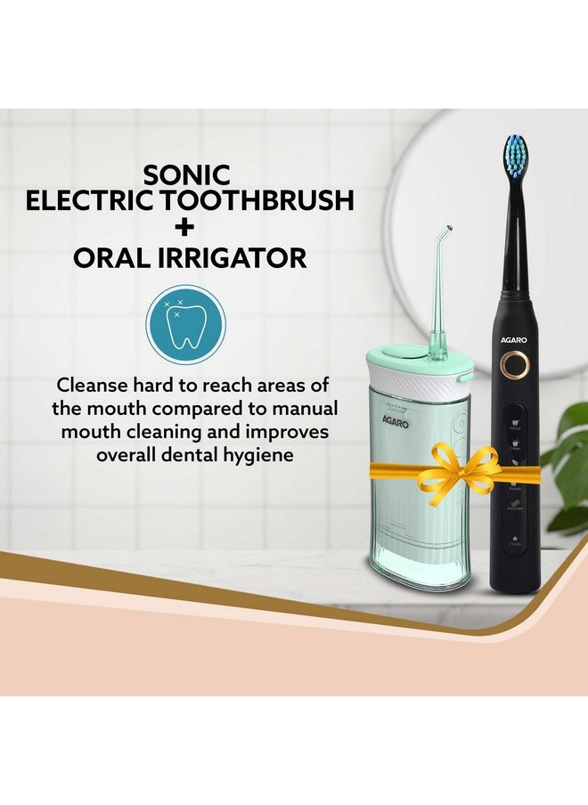 AGARO Cosmic Plus Sonic Toothbrush Black & Ultra Travel Portable Oral Irigator 180 ML Black, Combo