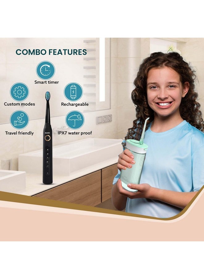 AGARO Cosmic Plus Sonic Toothbrush Black & Ultra Travel Portable Oral Irigator 180 ML Black, Combo