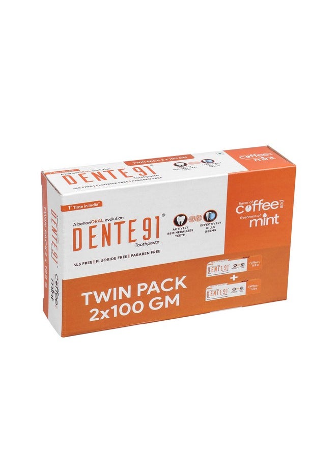 Dente91 Coffee & Mint Toothpaste | Sensitivity Relief | Repairs Cavities | Fights Gum Disease | Reduces Bad Breath | Strengthens Enamel | SLS Free | Fluoride Free -100g (Pack of 2)