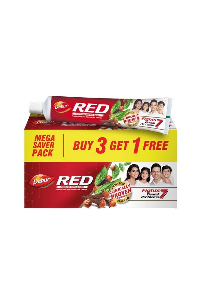 Red Toothpaste - 600G (150Gx4) | Fluoride Free | Helps In Bad Breath Treatment, Cavity Protection, Plaque Removal | For Whole Mouth Health | Power Of 13 Potent Ayurvedic Herbs